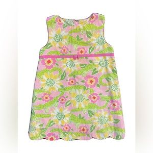 Lily Pulitzer white label 2t shift dress. Alligator print with pink ribbon detai